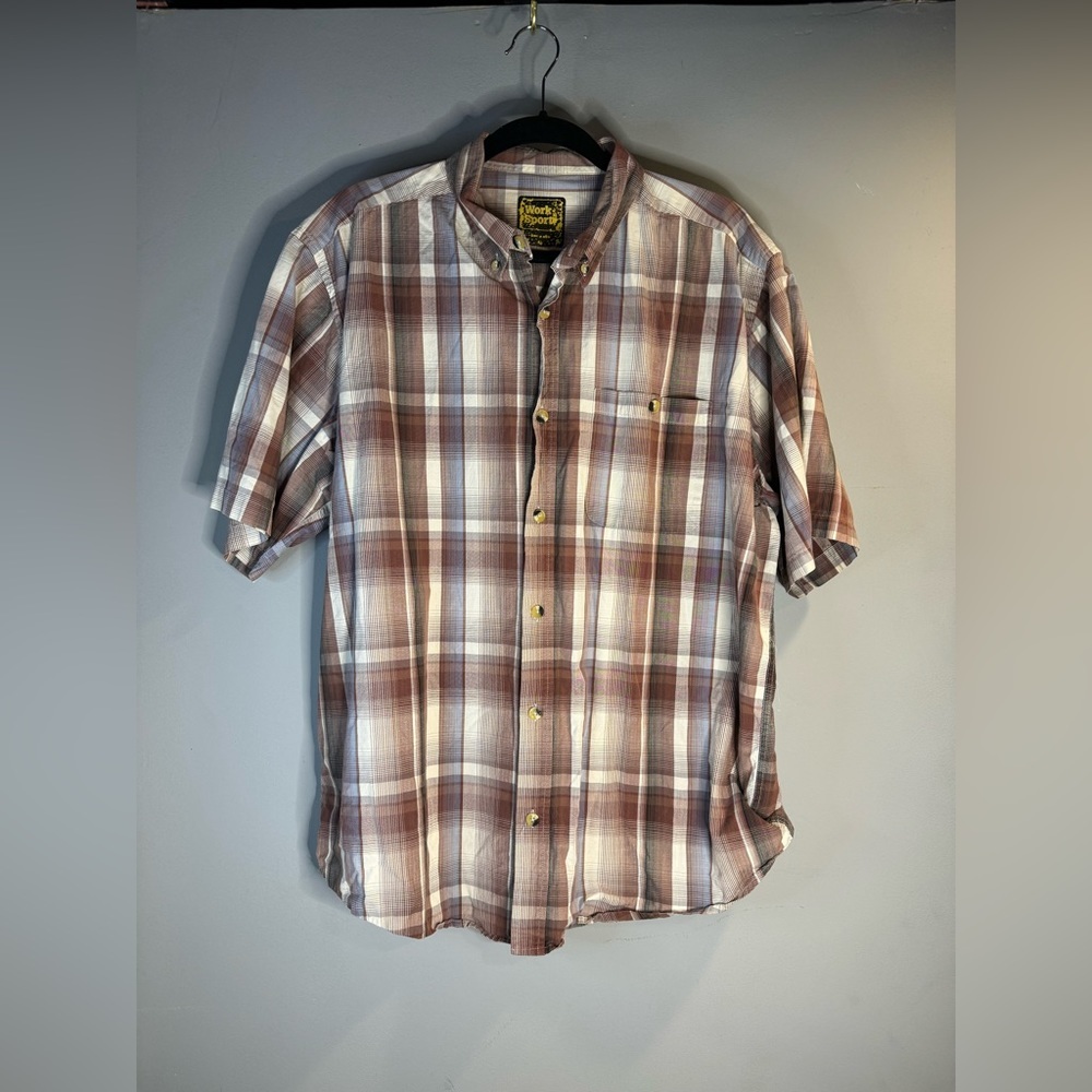 Plaid work sport button down short sleeve shirt